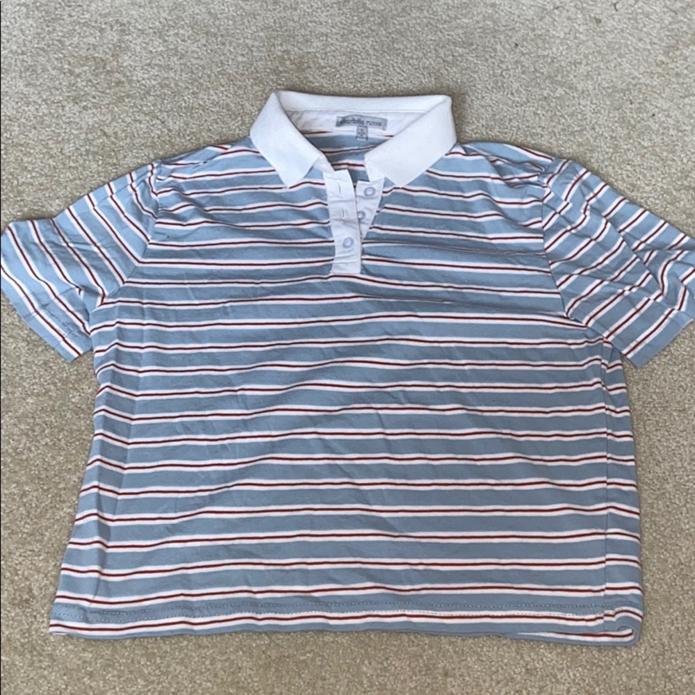 Cropped,collard, stripped t-shirt